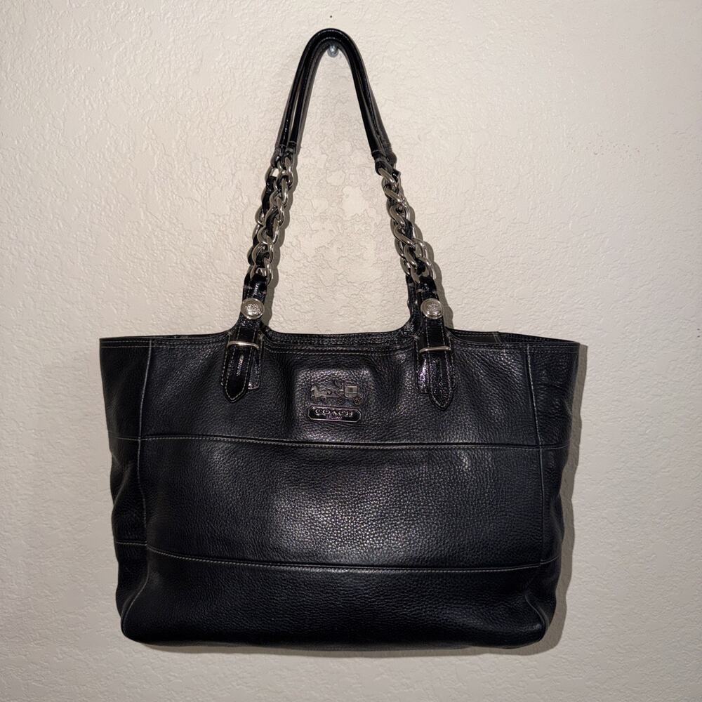 Coach Madison Tribeca East West Blue Tote Pebbled Leather Shoulder Bag Charm